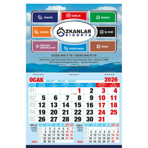 GMC-02 32 x 48 cm Ekonomik Küçük Boy Gemici Takvim