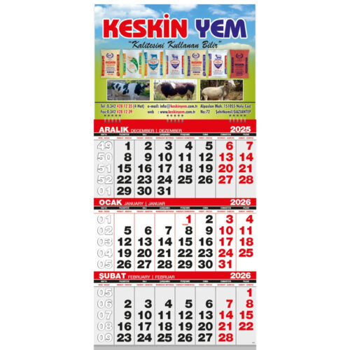 GMC-03 31 x 63 cm Ekonomik Küçük Boy Gemici Takvim
