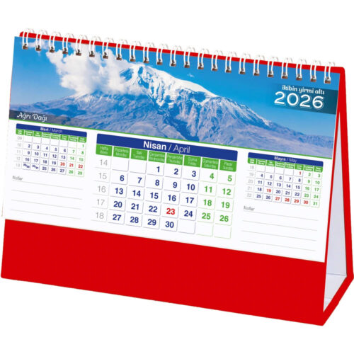 AMT-01-TK 20 x 14 x 7 cm Taslama – Kırmızı Manzara Masa Takvimi