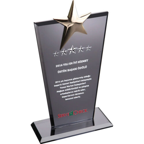 EKT-128 12 x 21 cm Füme Kristal Plaket