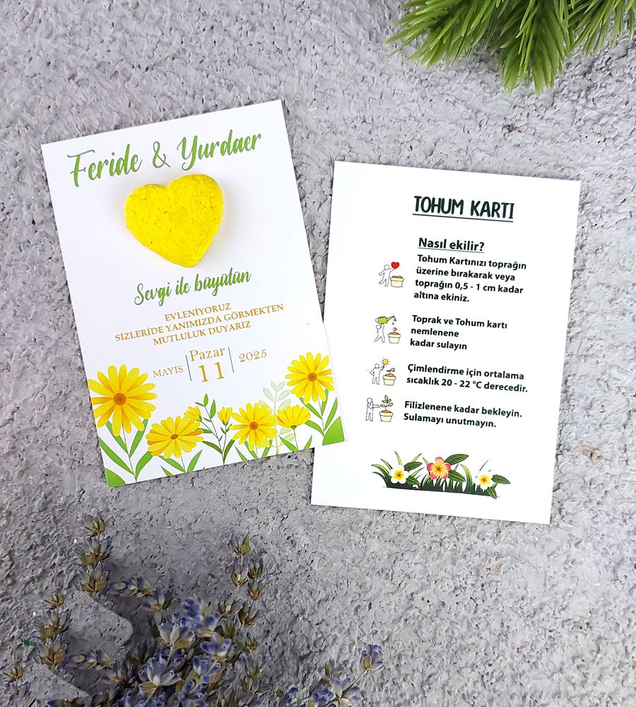 Aplus promosyon ürünleri » kalp tohum karti davetiye sari