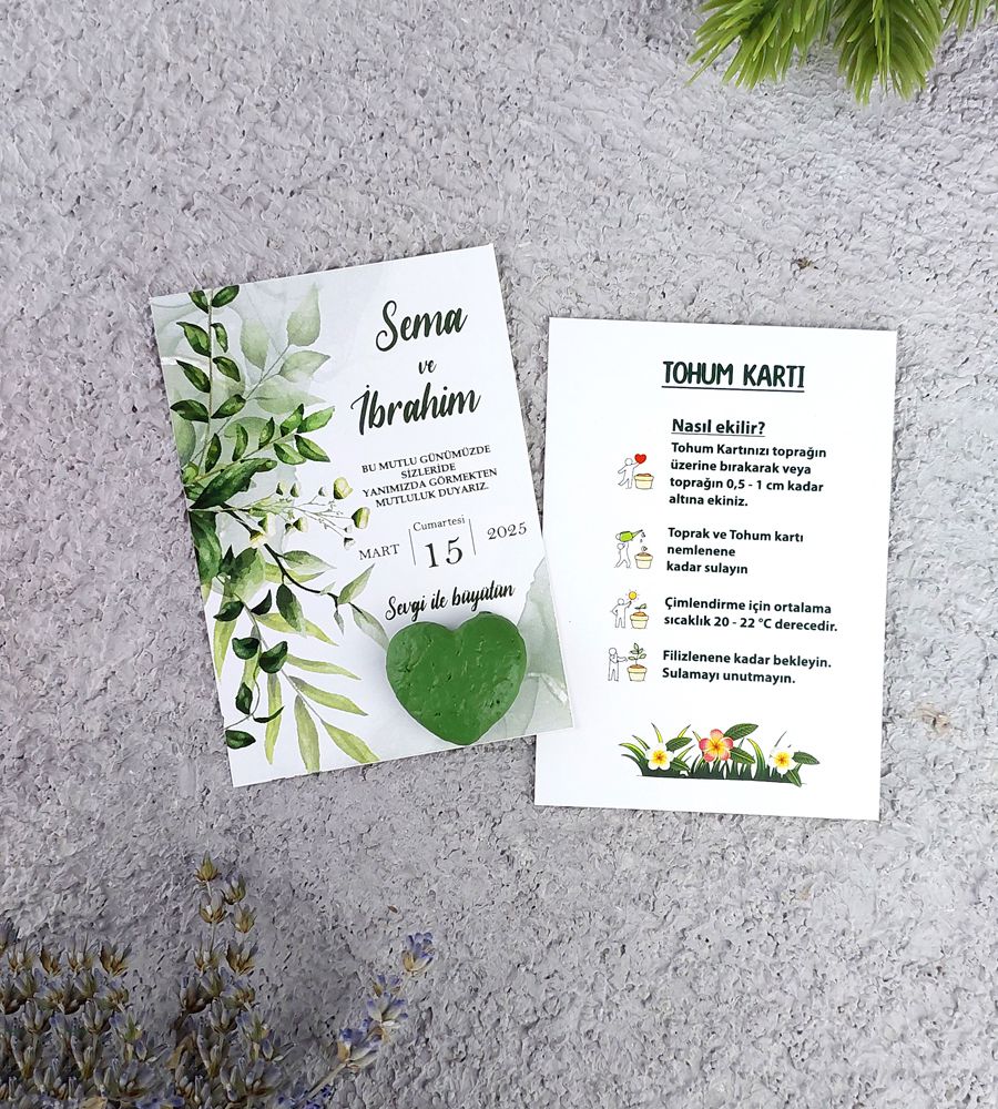 Aplus promosyon ürünleri » kalp tohum karti davetiye yesil