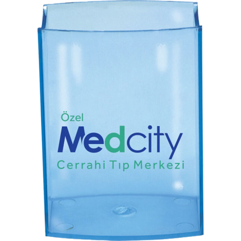 APLUS PROMOSYON ÜRÜNLERI » L-611 5,5 x 7,7 x 10 cm şeffaf lacivert oval kalemlik