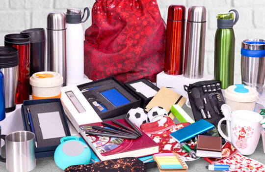 Composition of different promo products – Thermo mug, mug, gifts