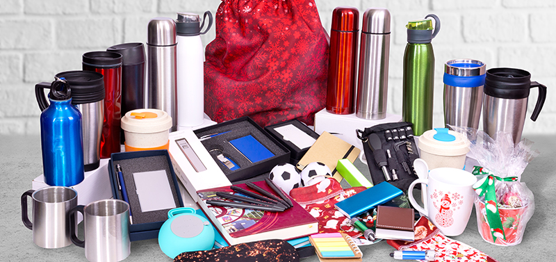 Composition of different promo products – Thermo mug, mug, gifts