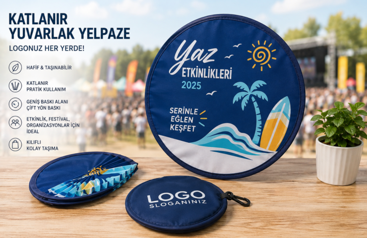 Logolu Promosyon Katlanır Yuvarlak Yelpaze